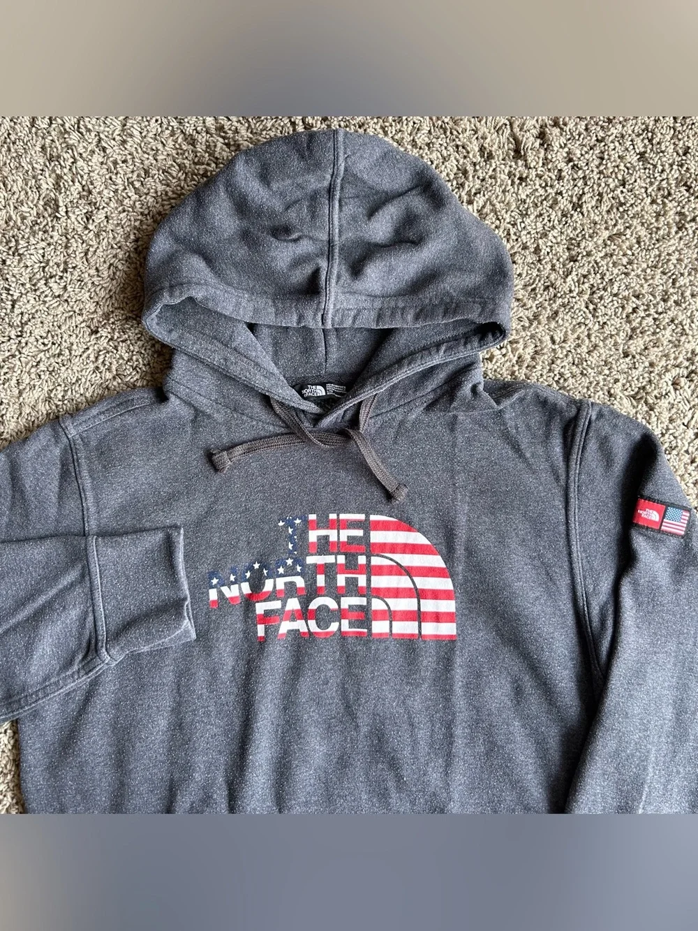 The North Face Hoodie Men Large Charcoal US Flag Freedom Patriotic Fleece Jacket